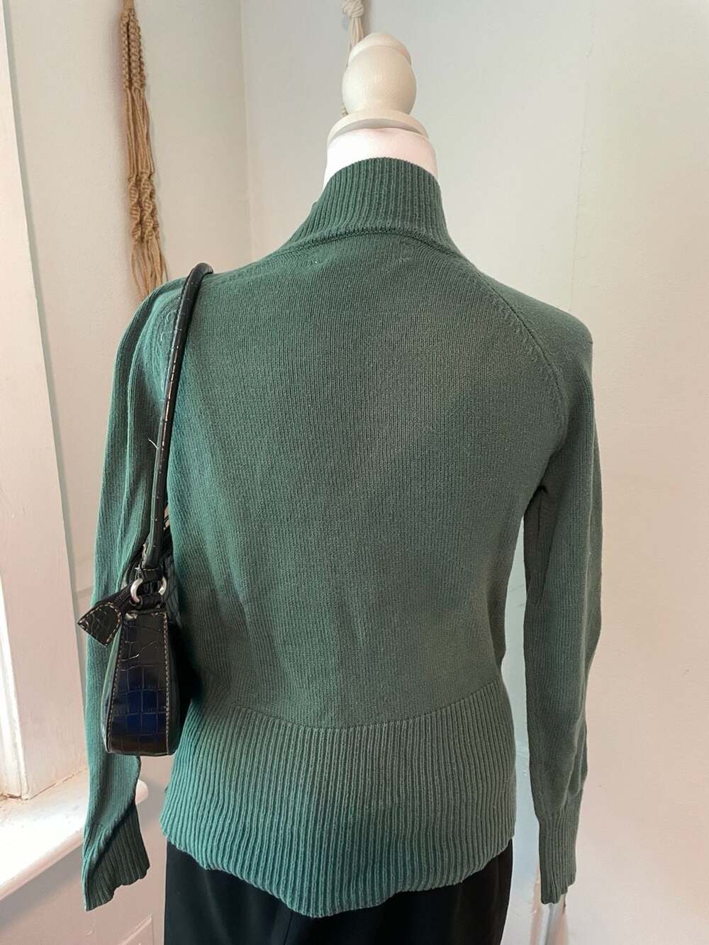 LOFT Forest Green Mock Neck Knit Sweater, Ribbed Hem, Women's Size S - Picture 4 of 6